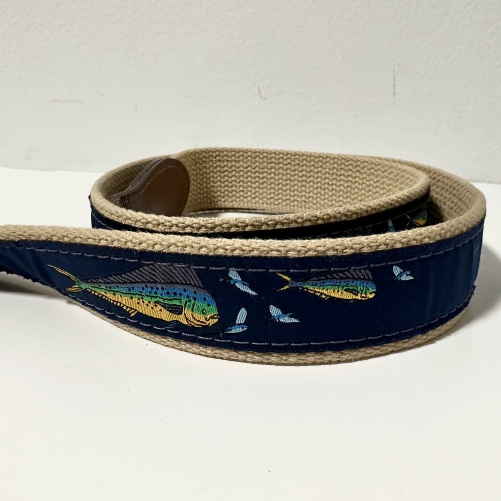 Zep-Pro Belt Canvas Leather Fishing Mahi Mahi Men’s Size 40 Brass Clasp Preppy